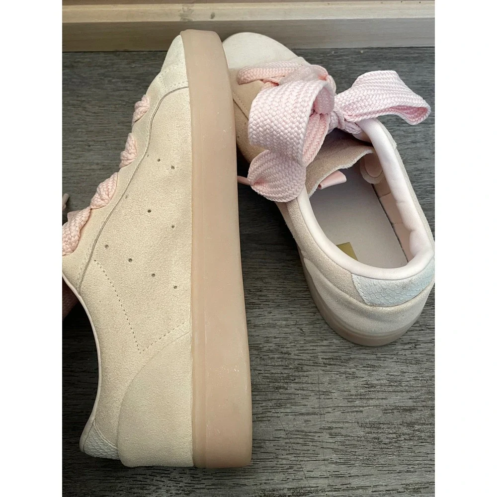 Adidas Sleek W Cream Suede‎ Pink Ribbon Lace Sneakers Womens 11